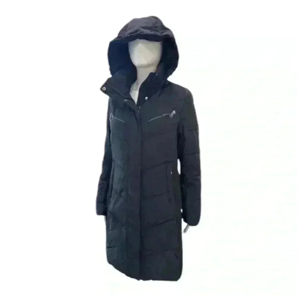 Calvin Klein Performance Women Black Puffer Jacket W Hood Knee Length Sz XL -10